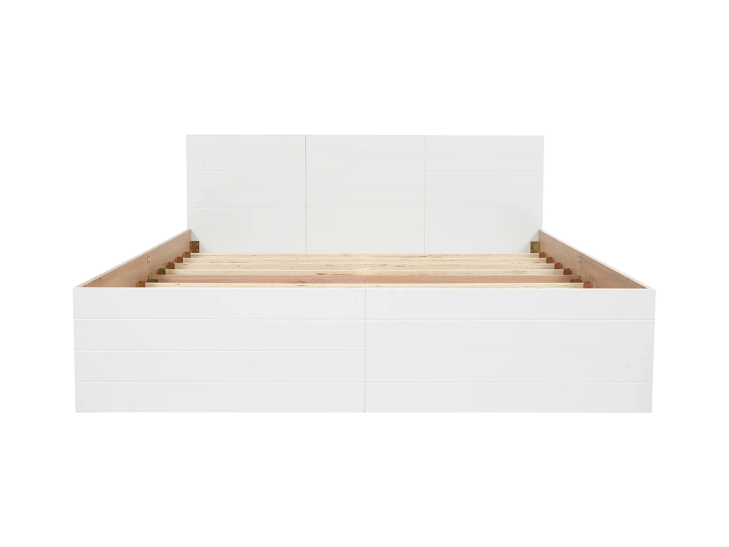 Lit double 140×200 cm en bois - avec 2 tiroirs et sommier à lattes - Blanc & Naturel (matelas non inclus)