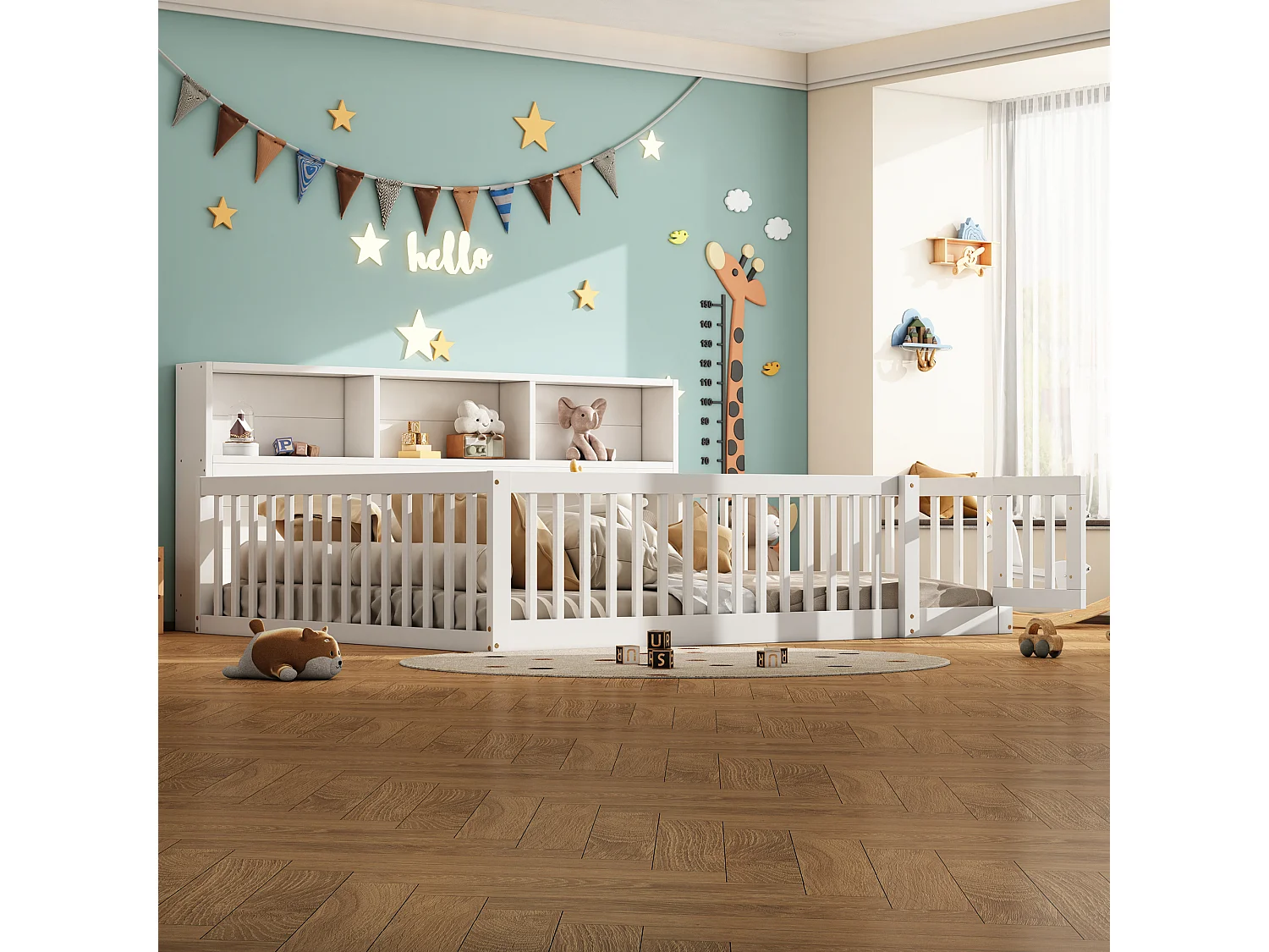 Letto in legno 140x200cm - con testiera contenitore e rete a doghe - Bianco