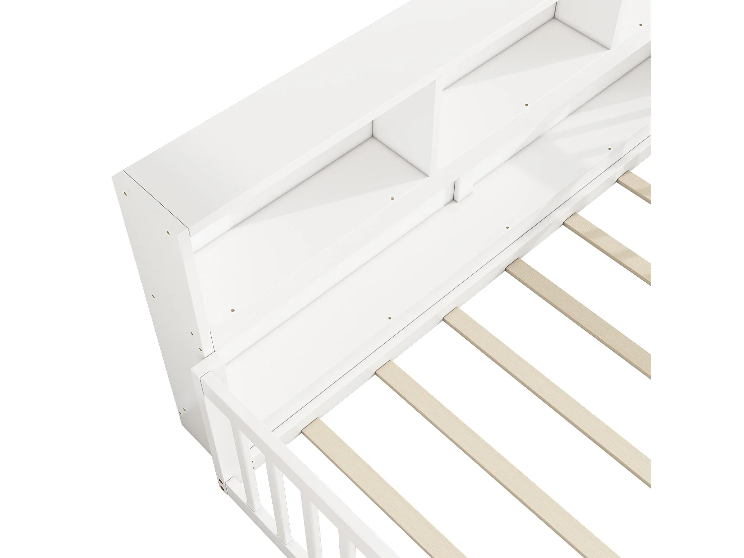 Houten bed 140x200cm - met opbergruimte hoofdbord en lattenbodem - Wit