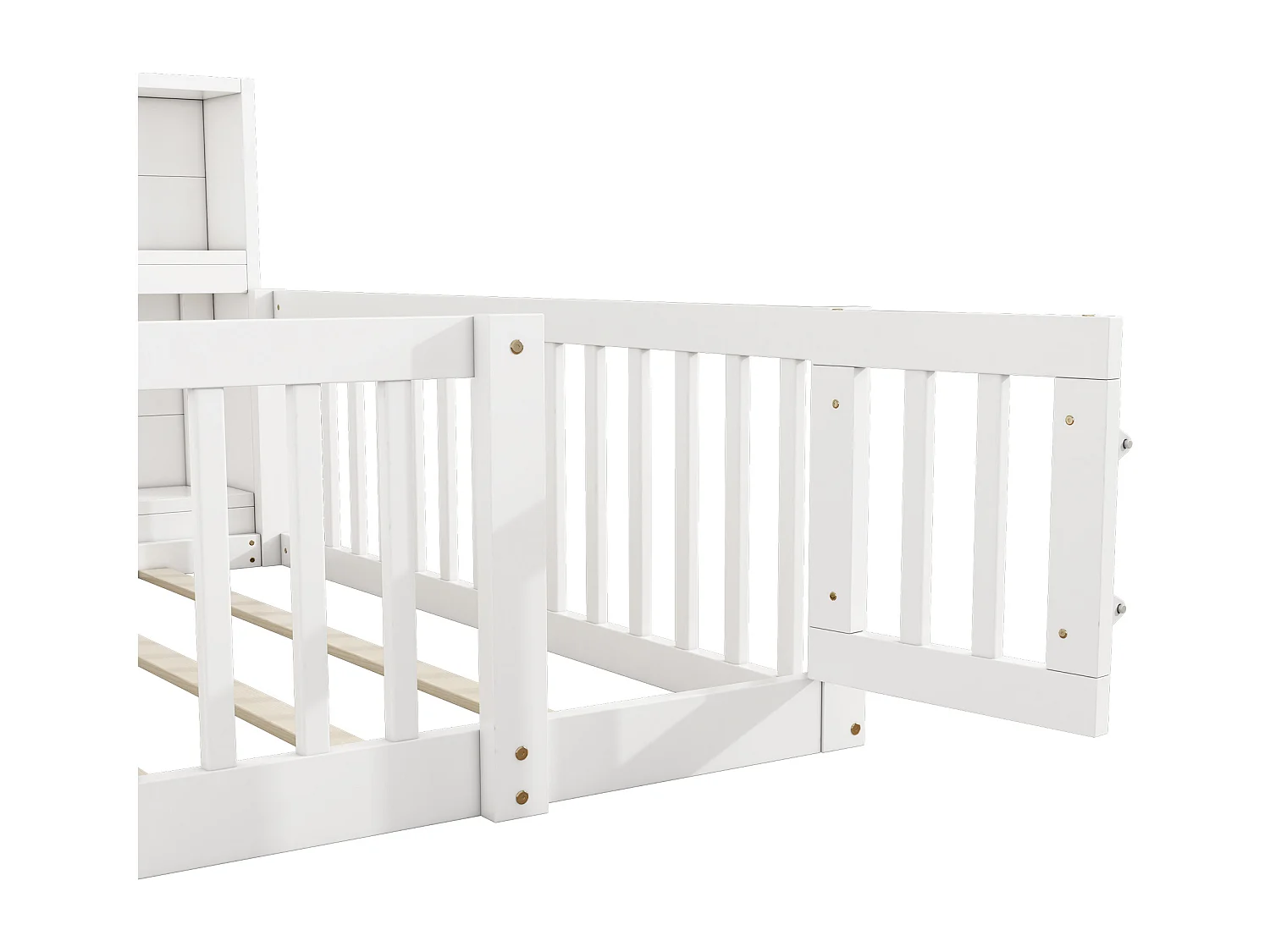 Houten bed 140x200cm - met opbergruimte hoofdbord en lattenbodem - Wit