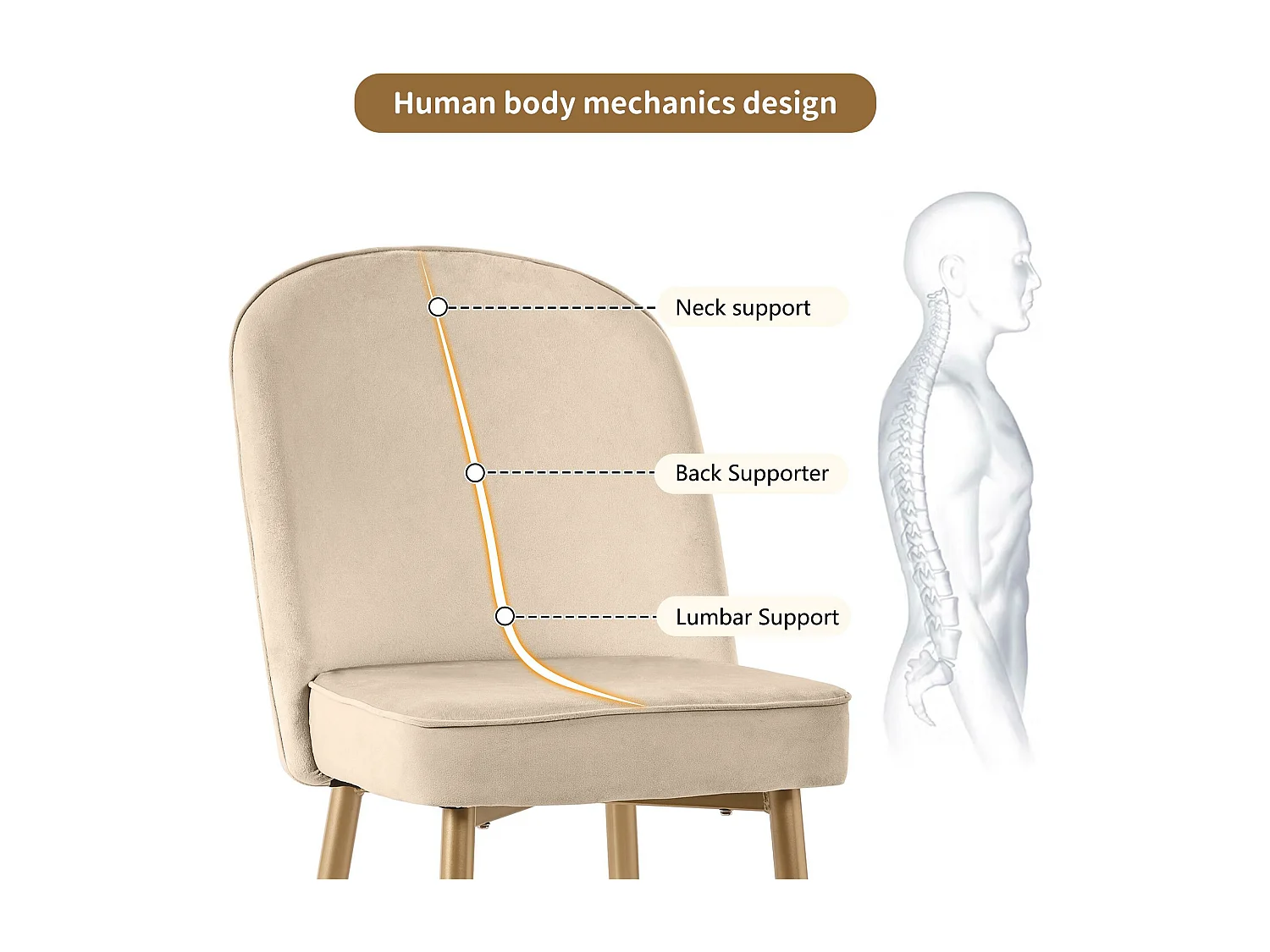 Lot de 4 chaises en velours - pieds en métal - Beige