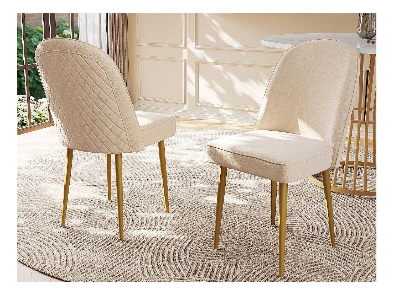 Lot de 2 chaises en velours - pieds en métal - Beige