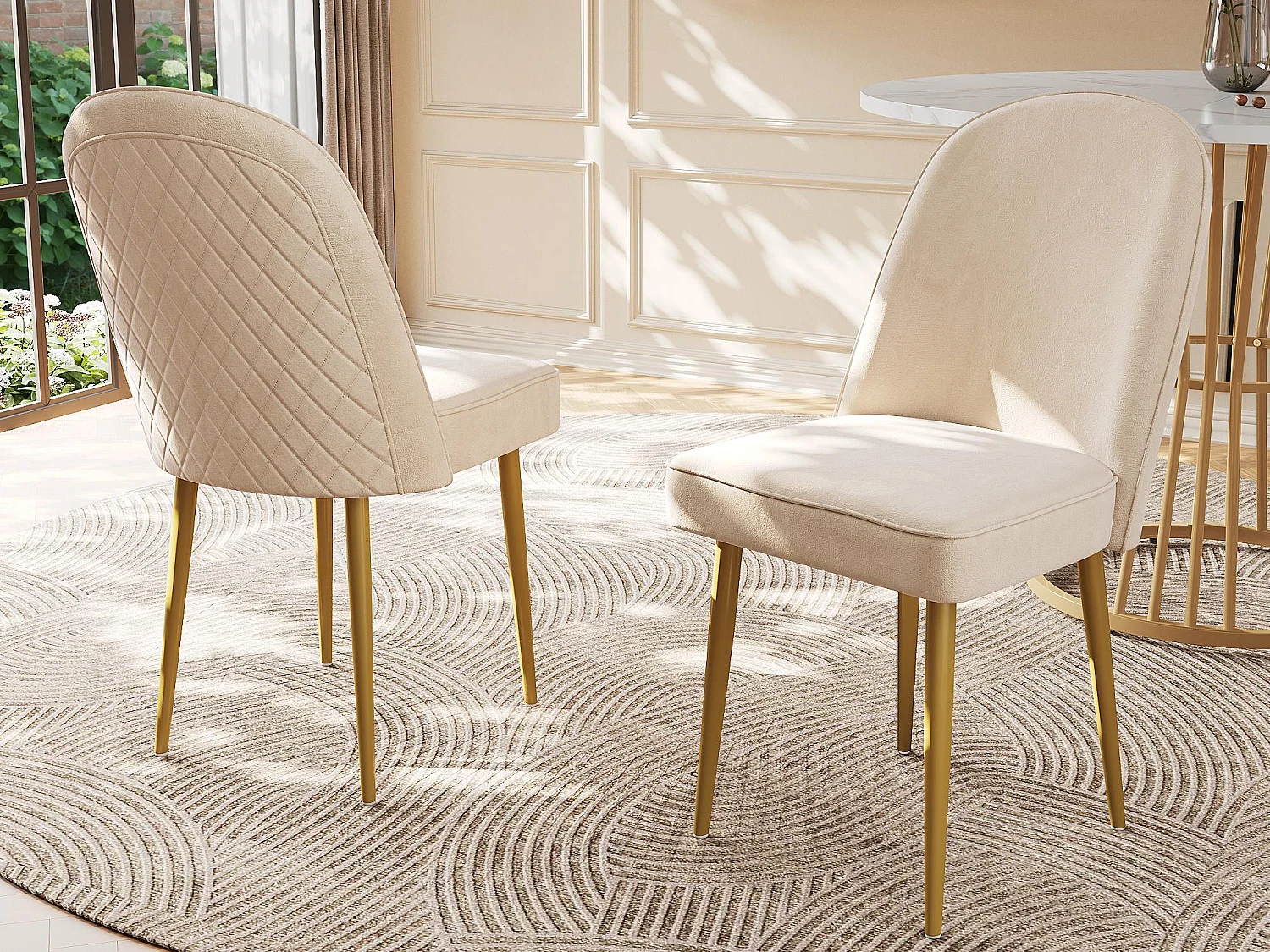 Lot de 2 chaises en velours - pieds en métal - Beige