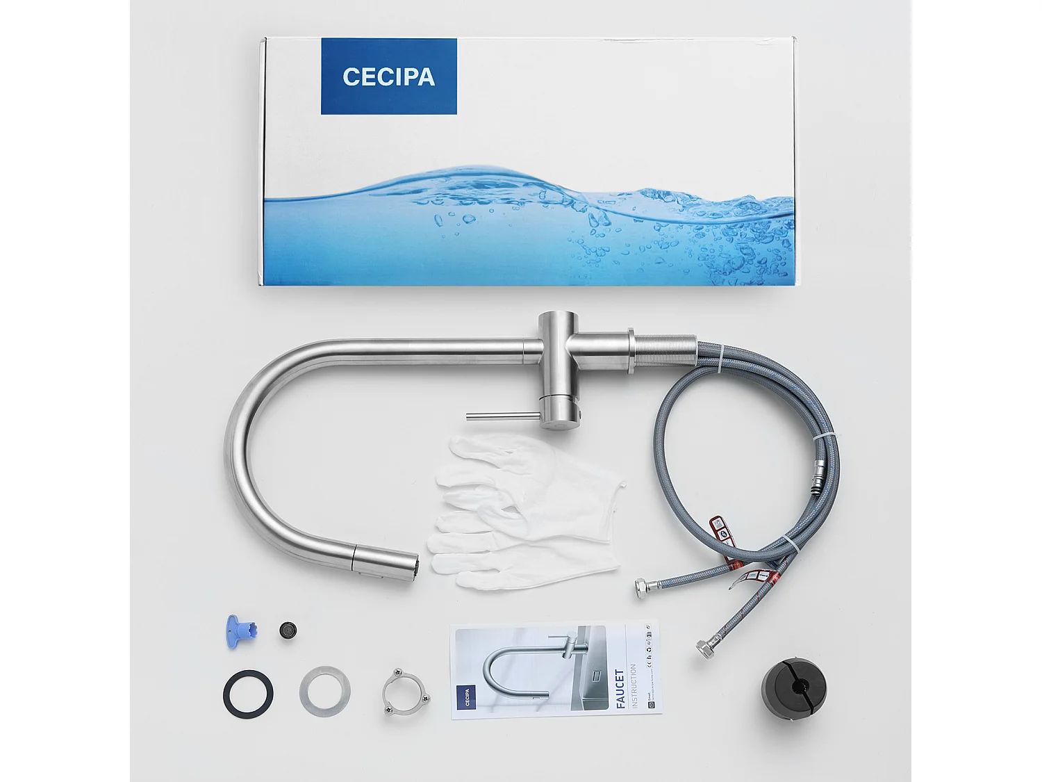 Cecipa max Küchenmischbatterie mit ausziehbarer Brause, Küchenarmatur mit 2 Wassersprüharten, Spültischarmatur aus gebürstetem Edelstahl, EU-Modell