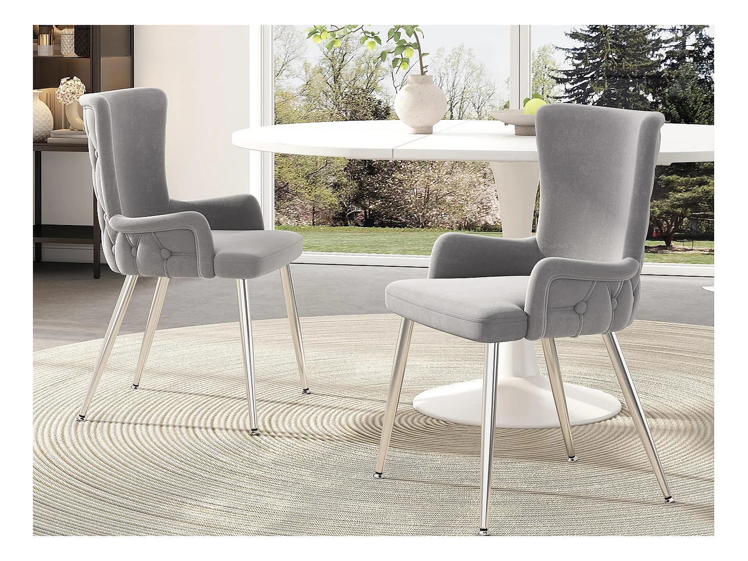 Lot de 2 chaises en velours - pieds en métal argenté - Gris