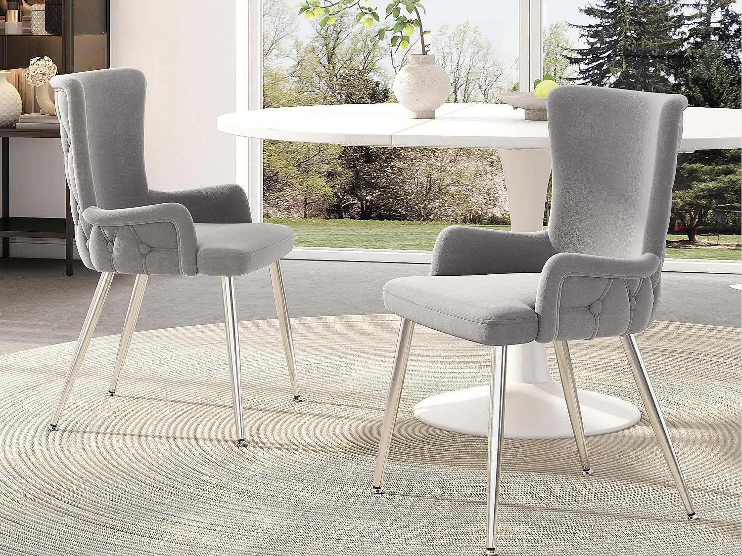 Lot de 2 chaises en velours - pieds en métal argenté - Gris