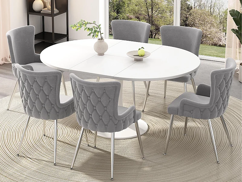 Set mit 6 Samtstühlen – silberne Metallbeine – Grau