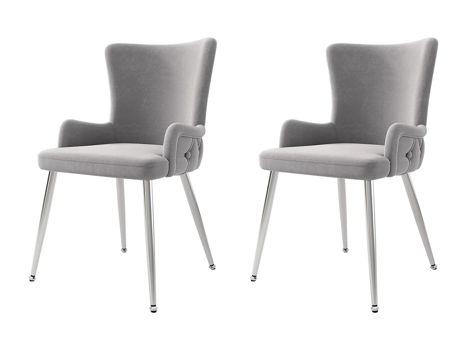 Set van 6 fluwelen stoelen - zilveren metalen poten - Grijs