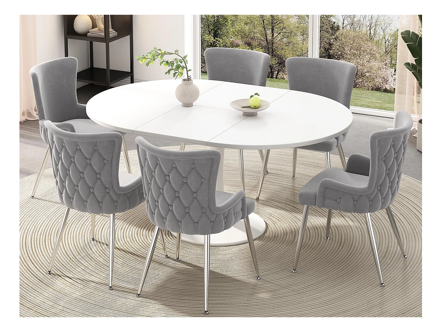 Set van 6 fluwelen stoelen - zilveren metalen poten - Grijs