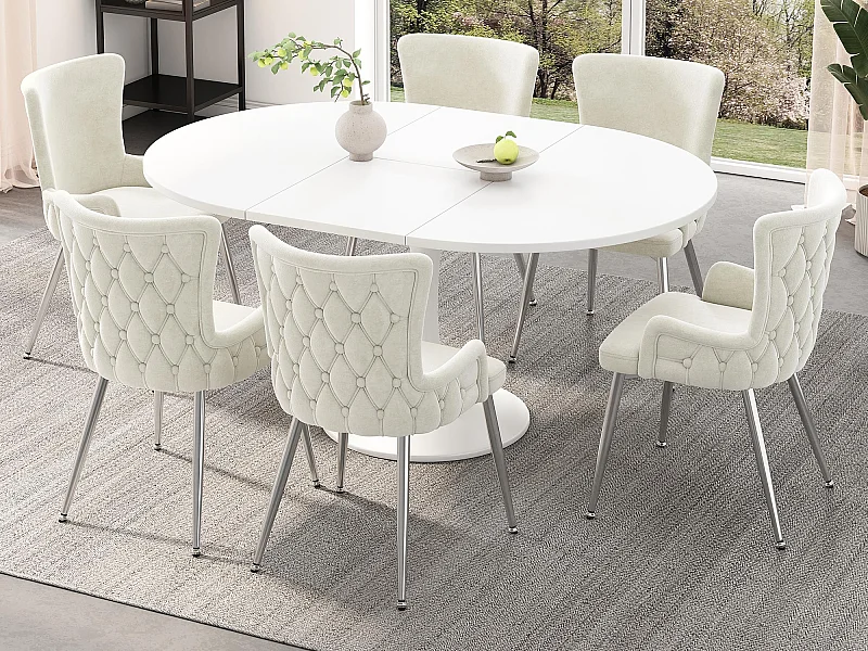 Juego de 6 sillas de terciopelo - patas de metal plateado - Beige