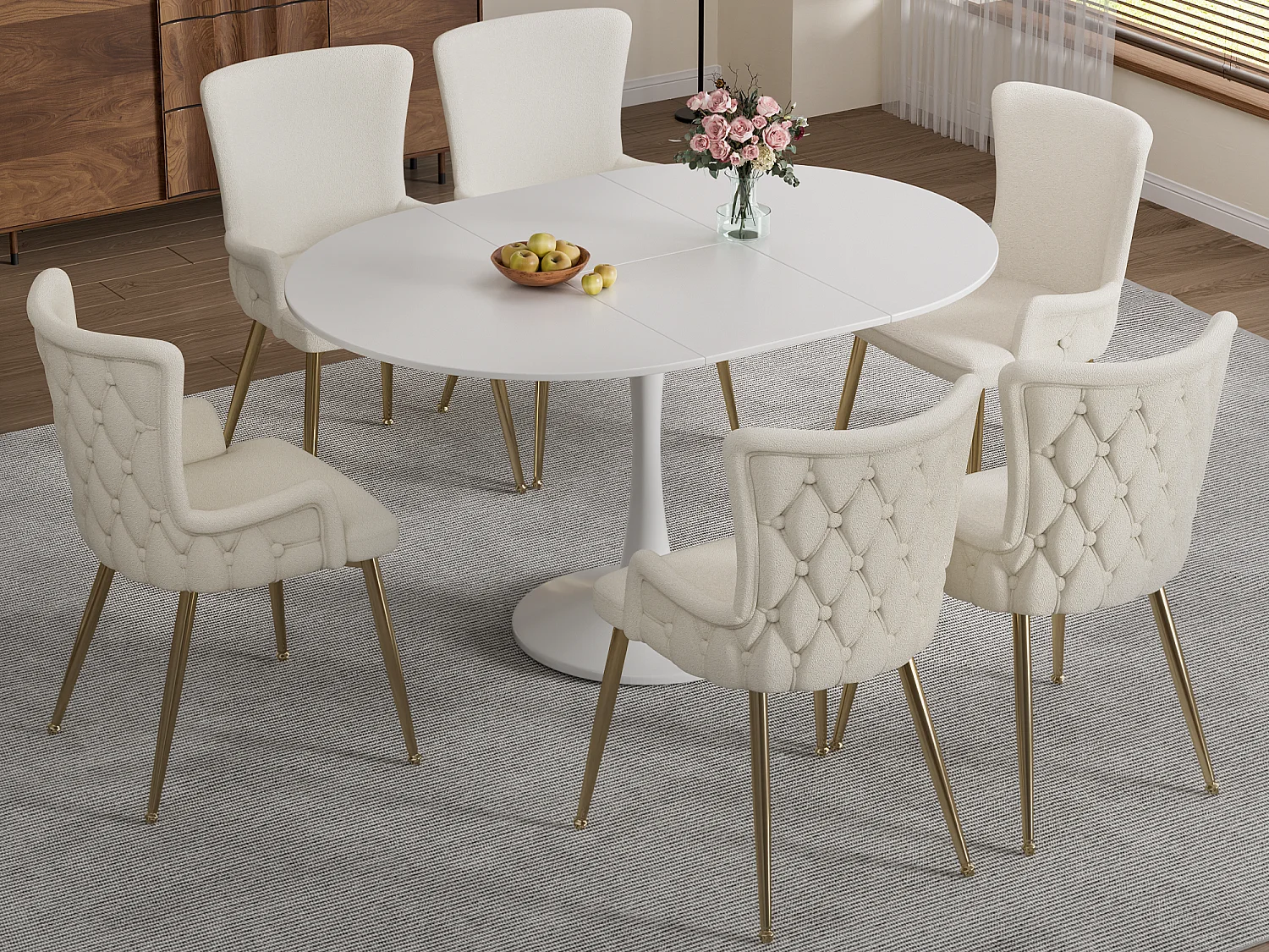 Juego de 6 sillas de terciopelo - patas de metal dorado - Beige