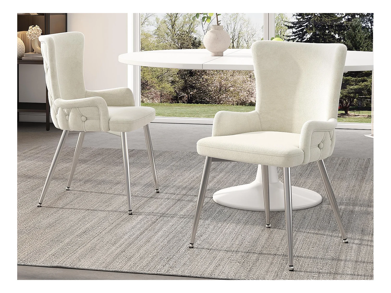Lot de 2 chaises en velours - pieds en métal argenté - Beige