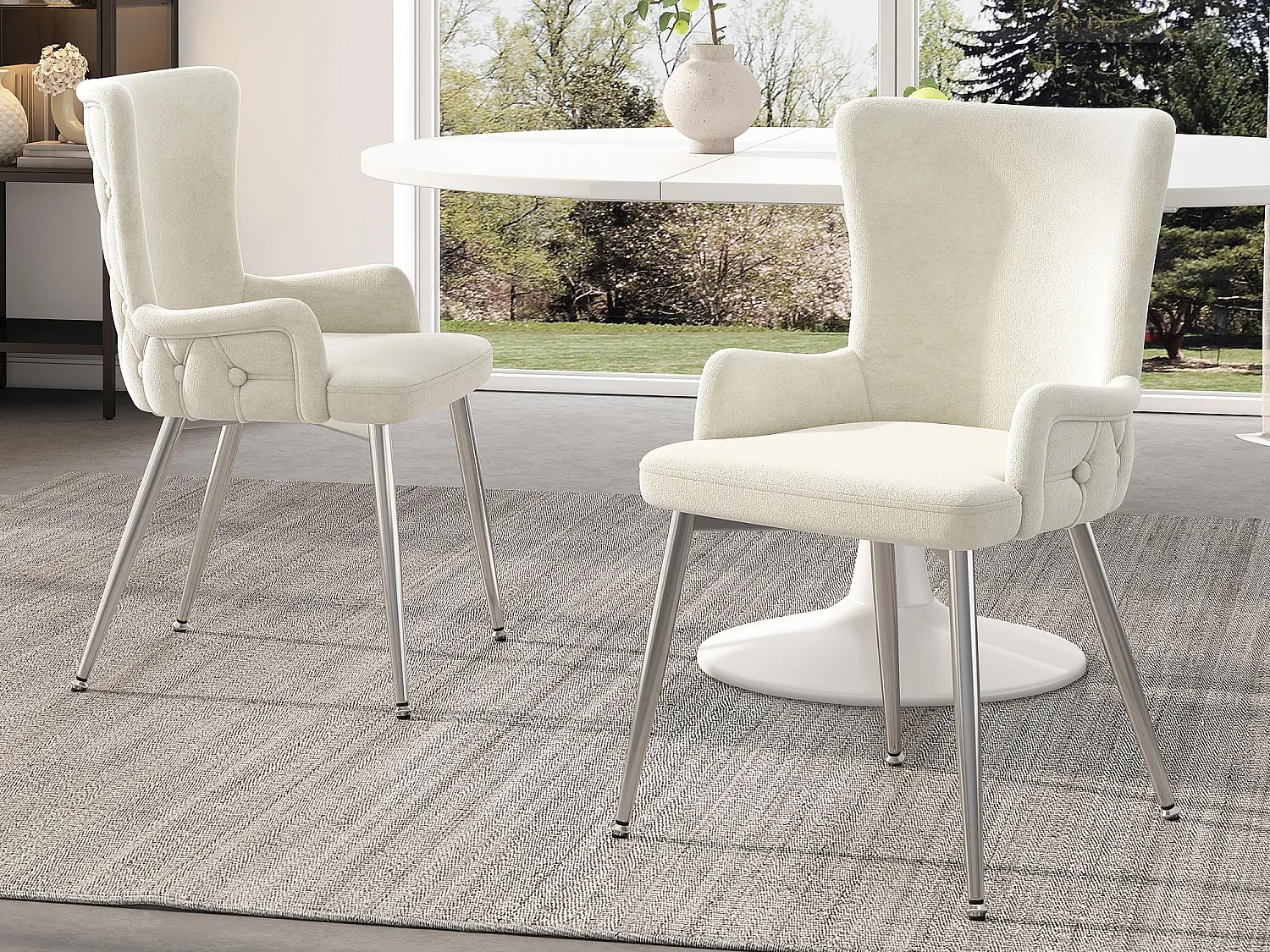 Lot de 2 chaises en velours - pieds en métal argenté - Beige