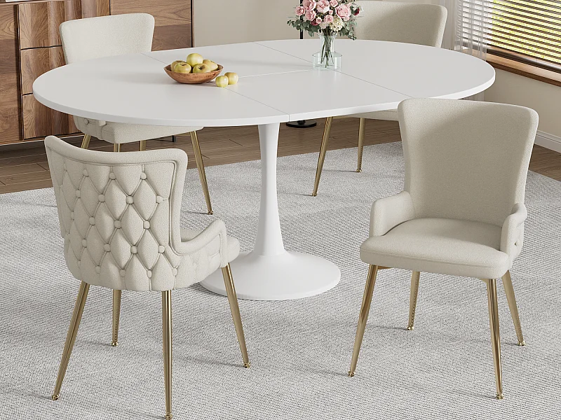 Lot de 4 chaises en velours - pieds en métal doré - Beige