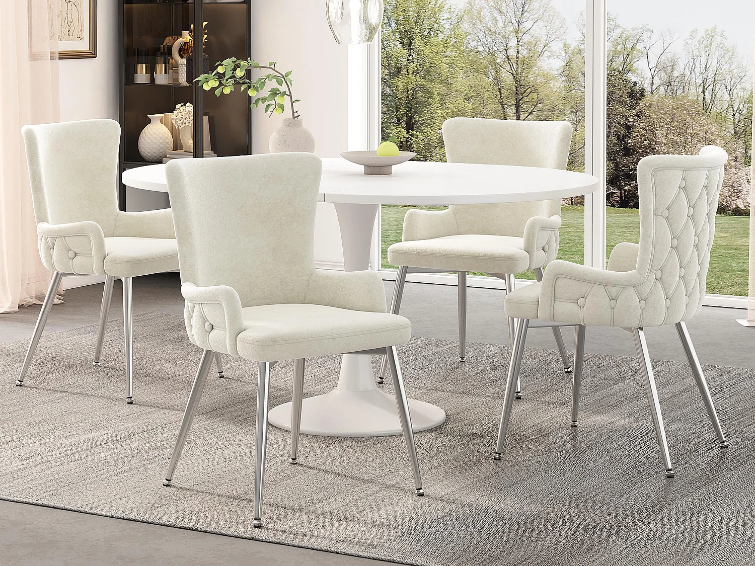 Lot de 4 chaises en velours - pieds en métal argenté - Beige