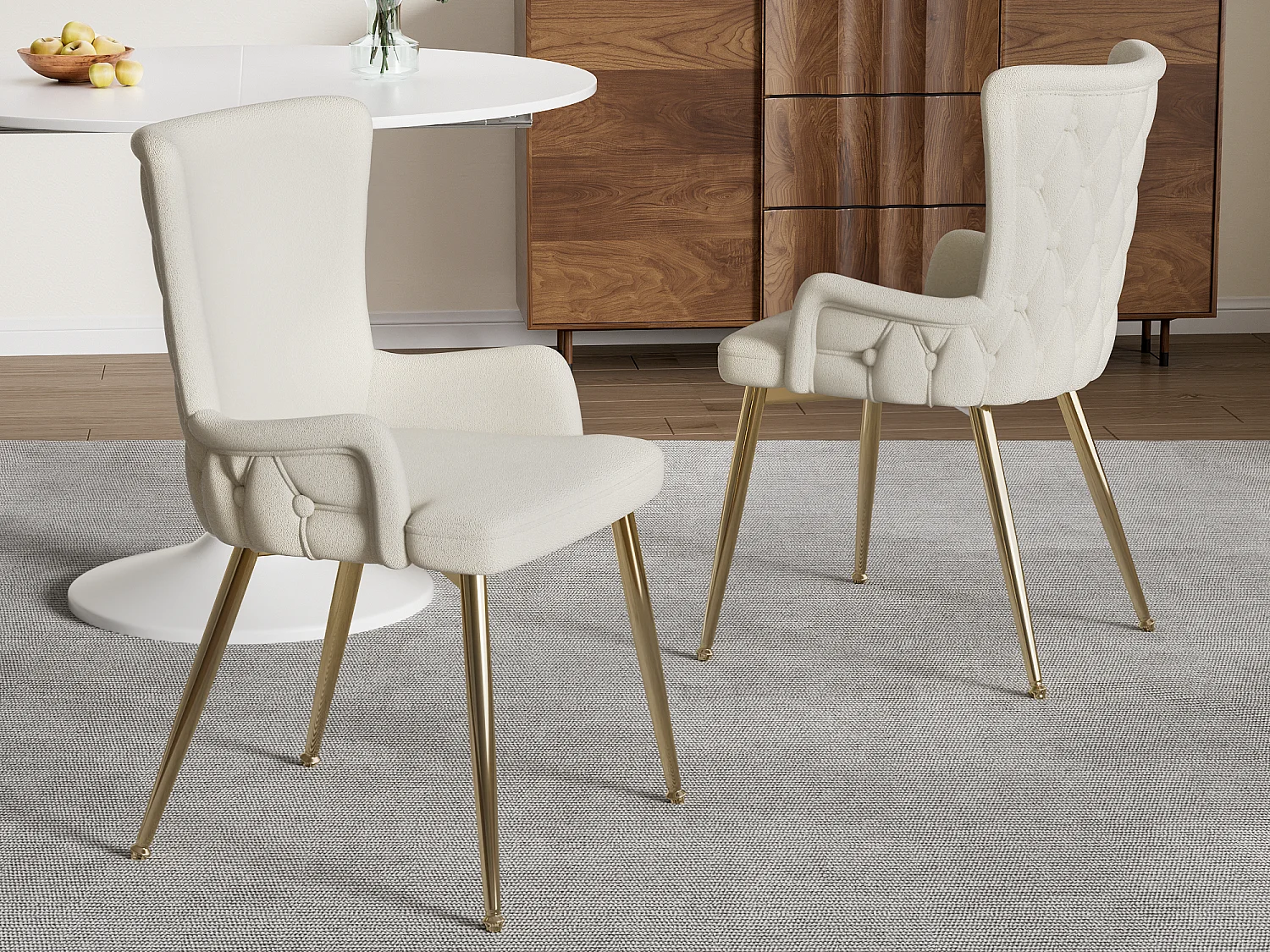 Set di 2 sedie in velluto - gambe in metallo dorato - Beige