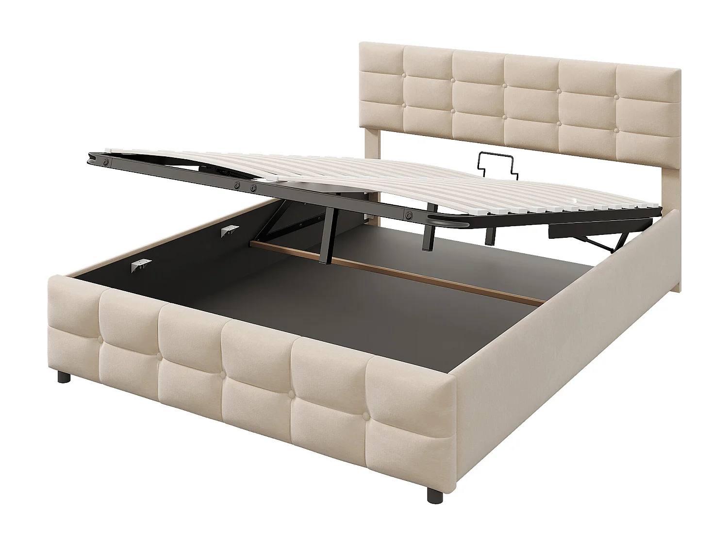 Lit coffre 180x200cm en velours - avec sommier à lattes - Beige