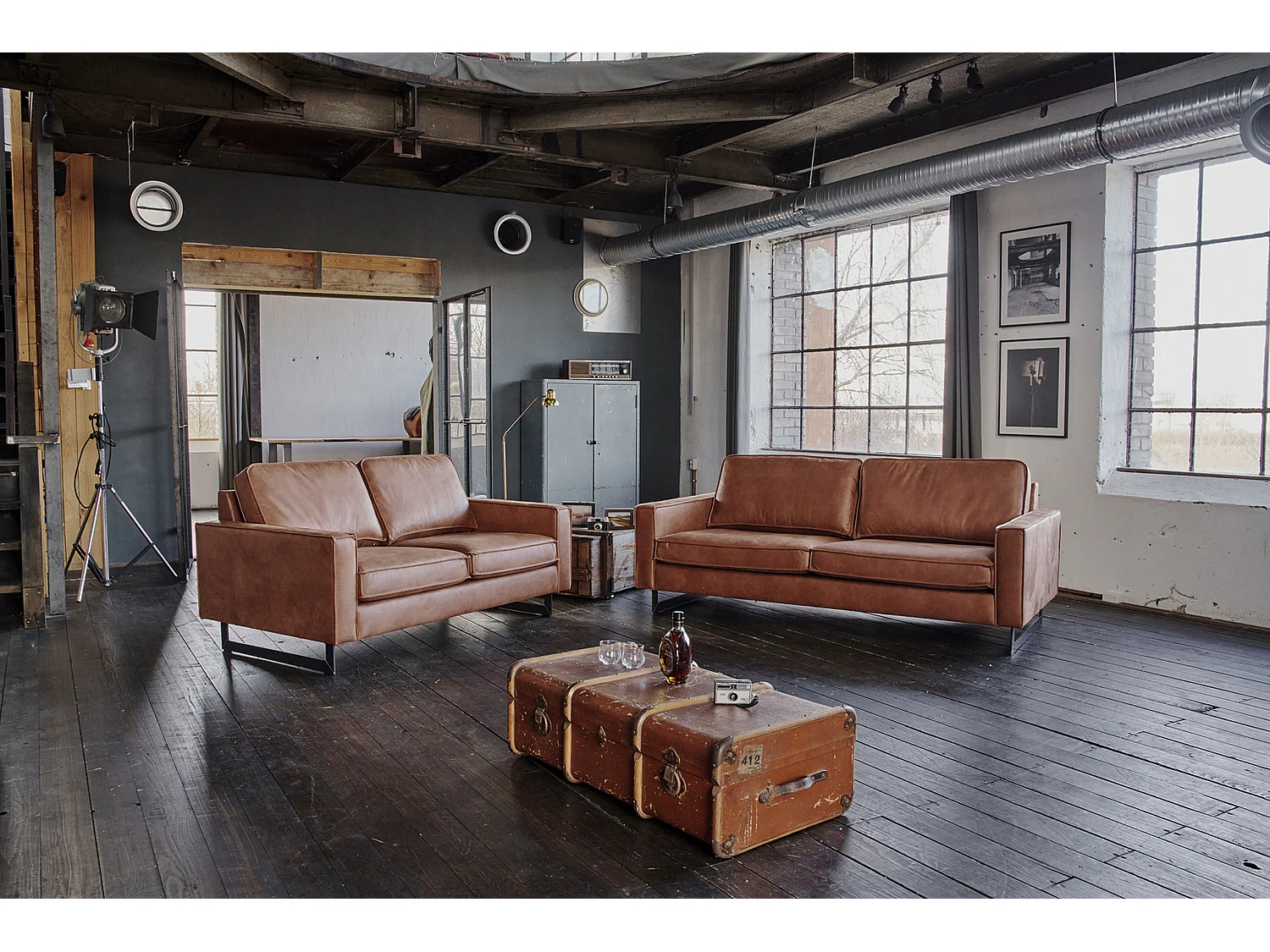 Sofa 3+2 plazas - marrón cuero sintético - VILNIUS