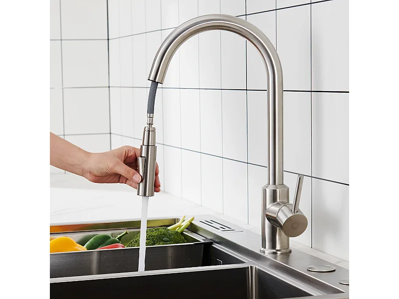 Cecipa max Mitigeur de Cuisine avec Douchette Extractible -  en Acier Inoxydable Brossé Mitigeur Cuisine d'Évier - 2 modes de sortie d'eau,EU Modèle