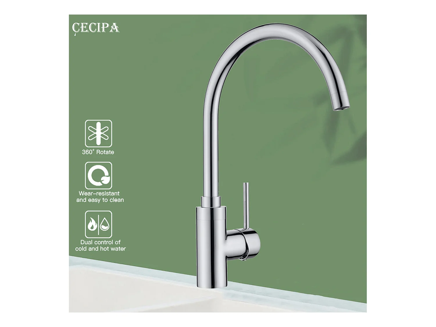Cecipa max Eéngreepskeukenmengkraan Chroom, roestvrijstalen wastafelkraan, 360° draaibare kraan, EU-model
