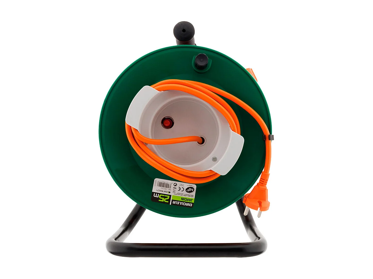 Elektrischer Kabeltrommel 25m ohne Stecker 2x1,5 mm² - Metallfuß + Sicherung - Zenitech