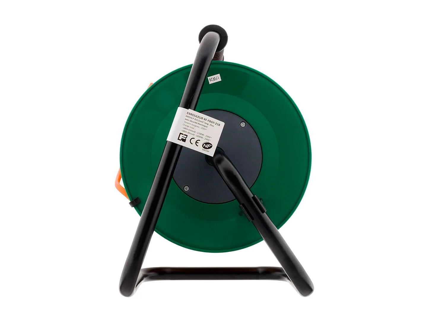 Enrouleur sans prise 2x1,5 mm² 25m pied métal + coupe circuit - Zenitech