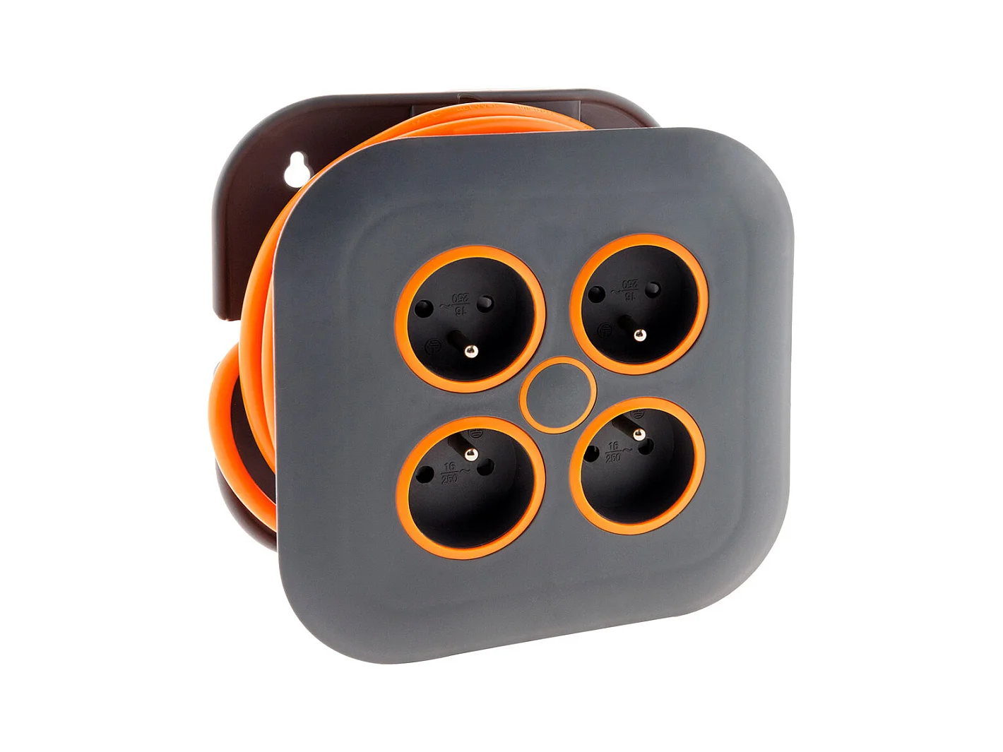 Enrouleur domestique 4 x 2P+T 16A + coupe-circuit - 7m - Orange - Zenitech
