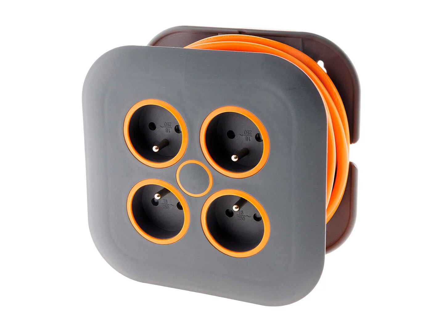 Enrouleur domestique 4 x 2P+T 16A + coupe-circuit - 7m - Orange - Zenitech