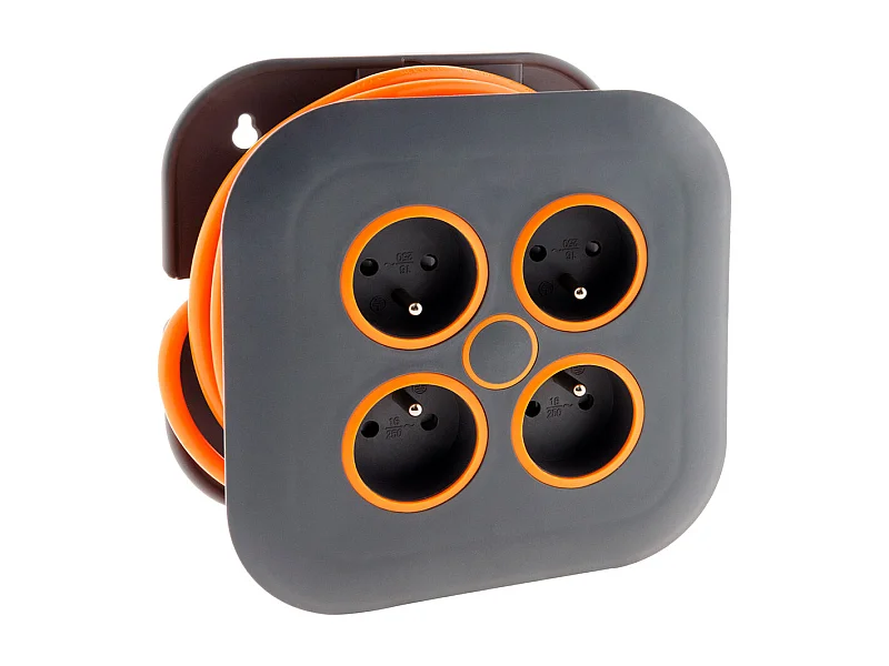 Haushaltskabeltrommel 4 Steckdosen 2P+T 16A + Sicherung - 7m - Orange - Zenitech