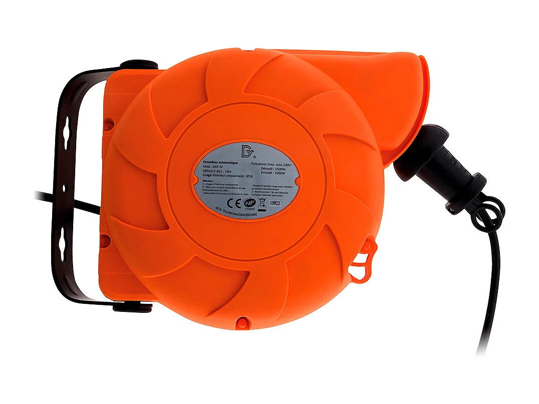 Enrouleur mural câble H05VV-F 3G1mm² 11m + 2m - orange - Zenitech