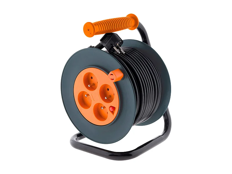 Enrollador 4 Tomas 16A 20m Negro Zenitech - Seguridad Infantil, Interruptor Térmico 16A