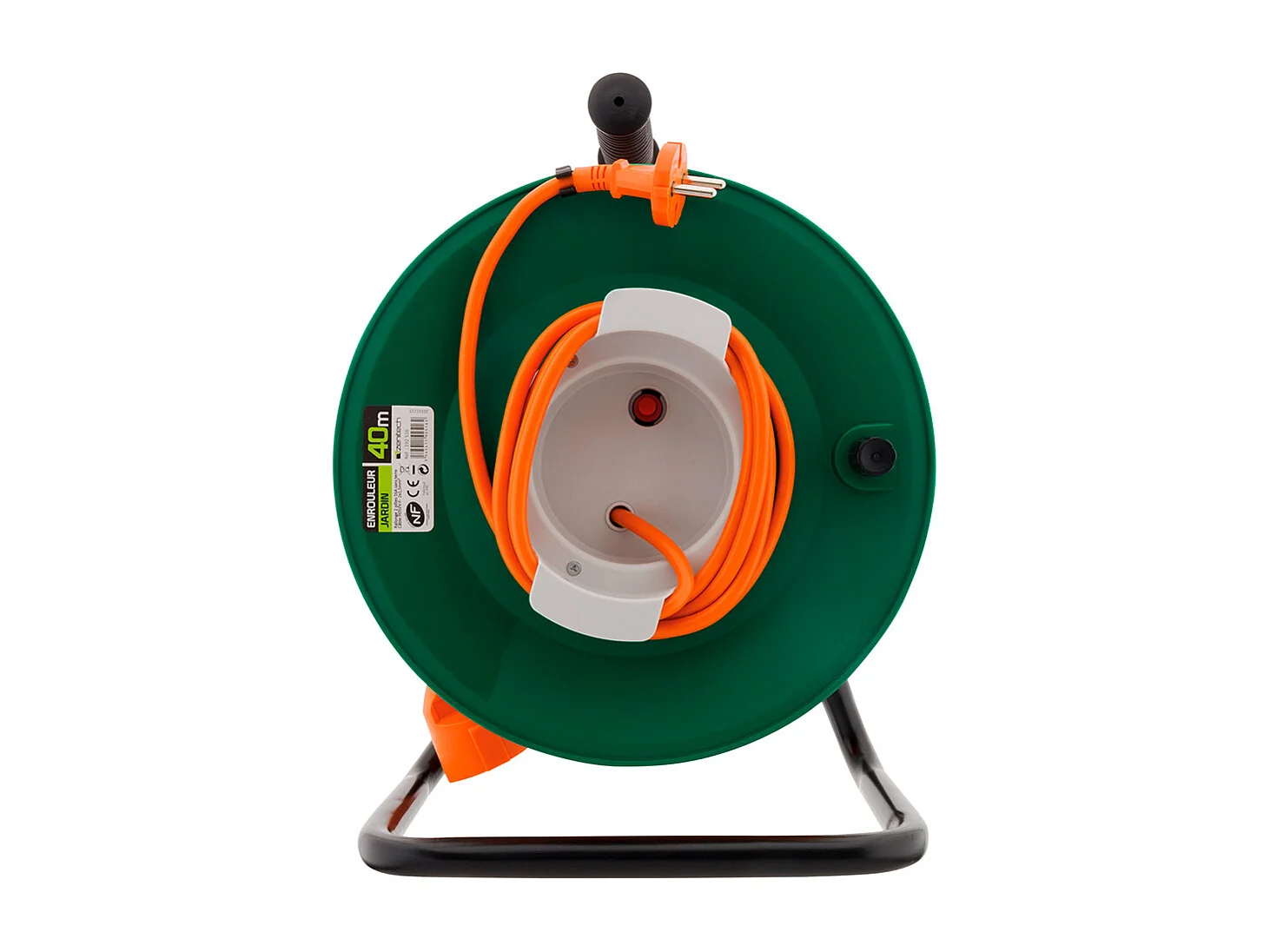 Enrouleur sans prise 2x1,5 mm² 40m pied métal + coupe circuit - Zenitech