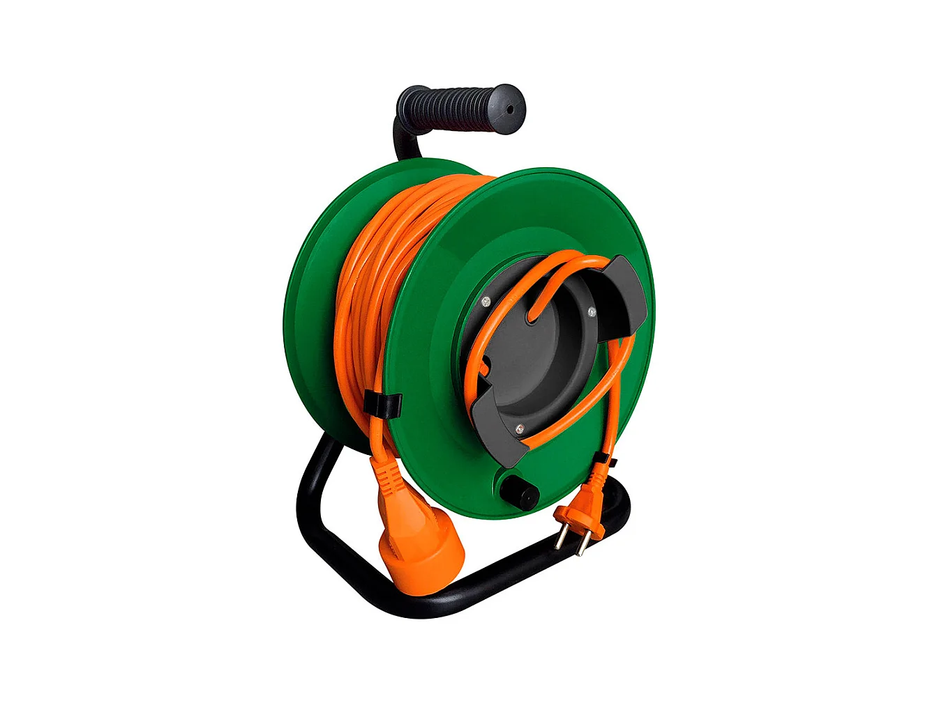 Enrouleur sans prise 2x1,5 mm² 40m pied métal + coupe circuit - Vert/Orange - Zenitech