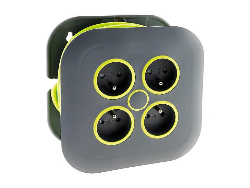 Enrollador Doméstico 4 Tomas 2P+T 16A + Interruptor 7m Verde Zenitech