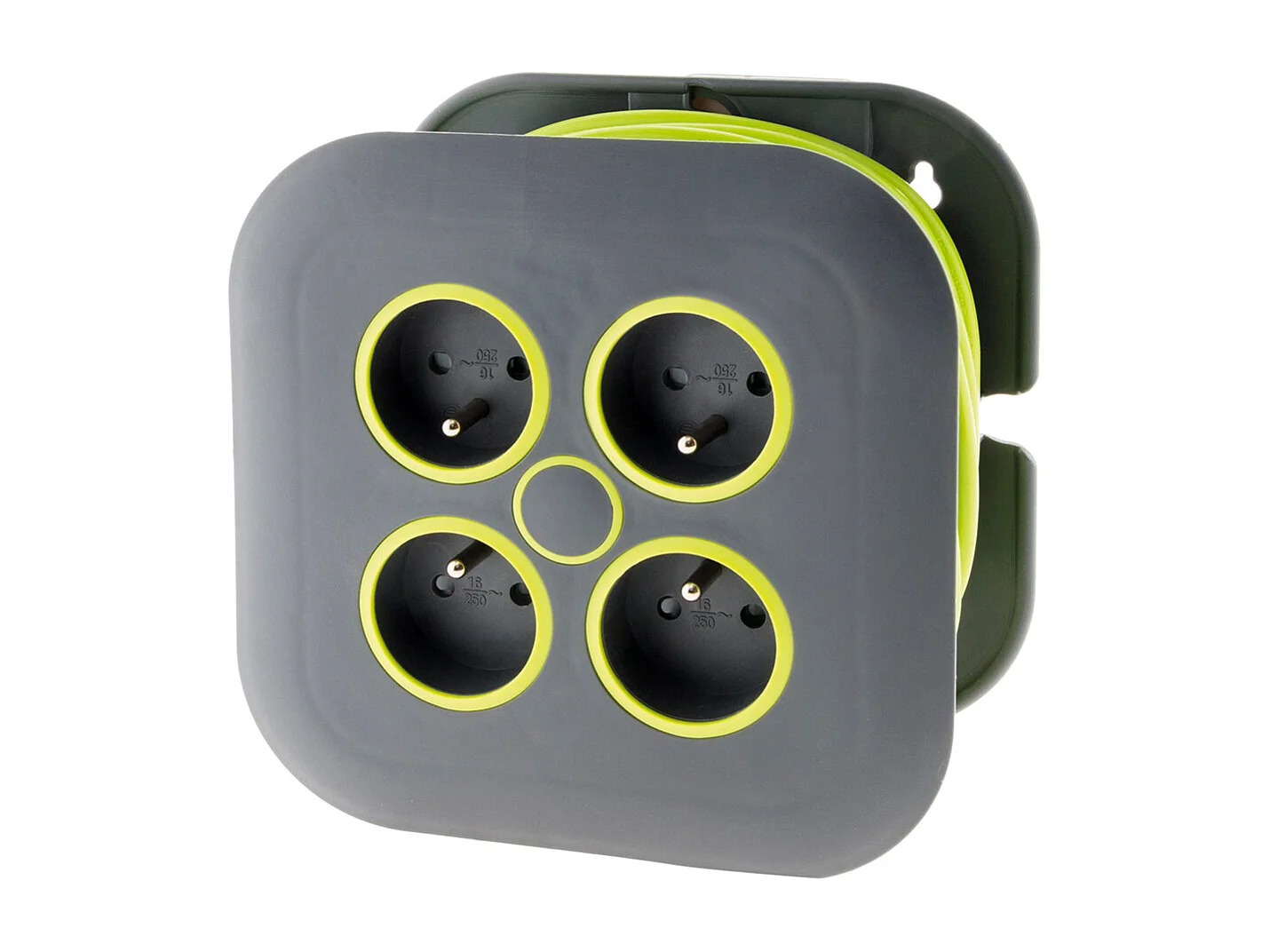 Enrouleur domestique 4 x 2P+T 16A + coupe-circuit - 7m - Vert - Zenitech