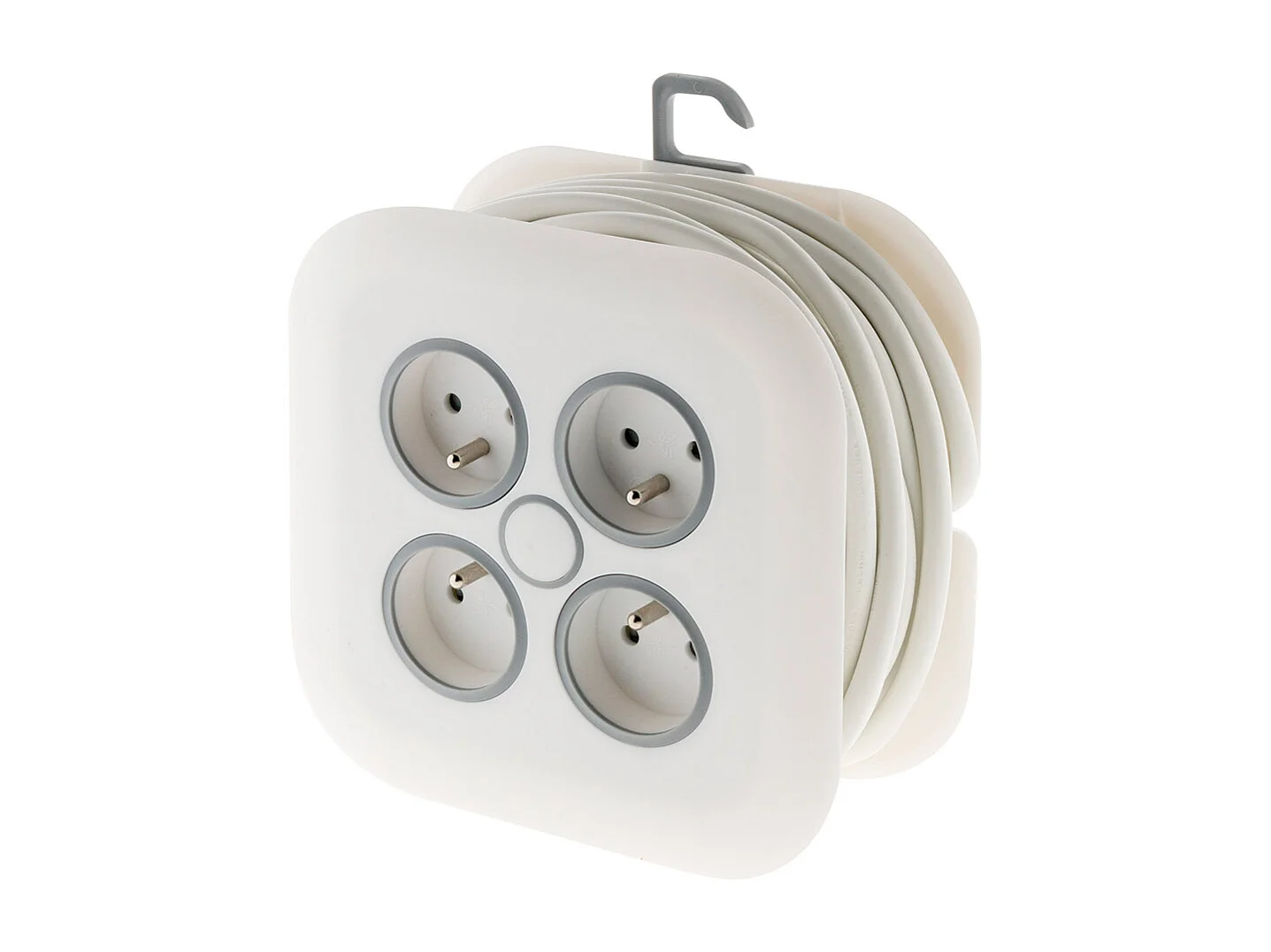 Haushaltskabeltrommel 4 Steckdosen 2P+T 16A Flache Stecker 3G1mm² 7m Weiß Zenitech