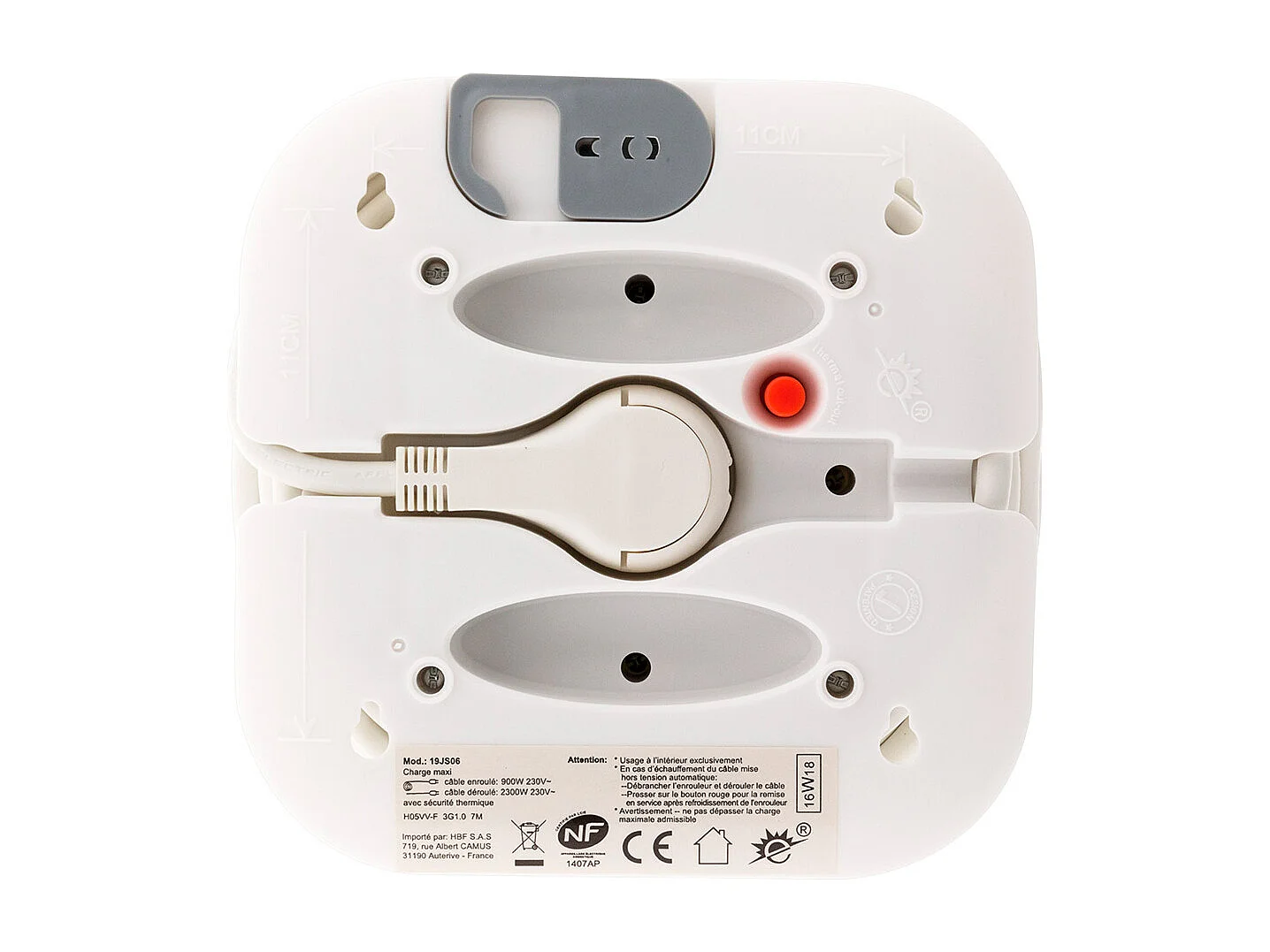 Enrouleur domestique 4x16A 2P+T fiche extraplate 3G1mm² 7m - blanc - Zenitech