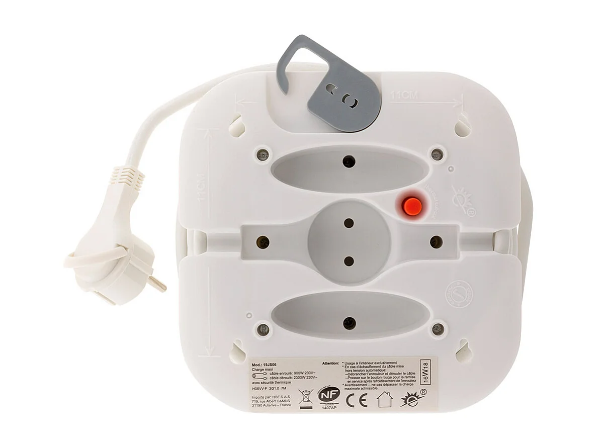 Enrouleur domestique 4x16A 2P+T fiche extraplate 3G1mm² 7m - blanc - Zenitech