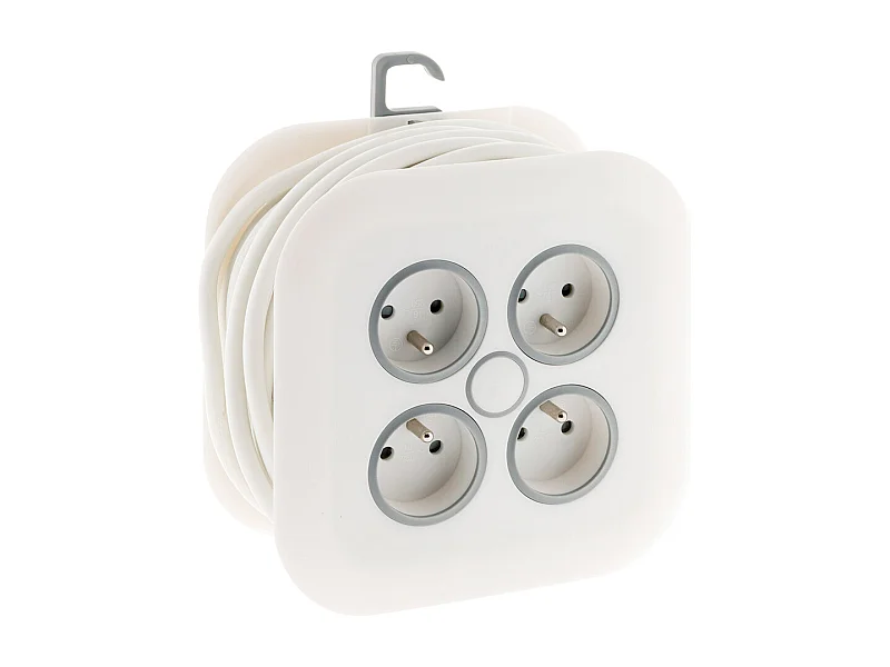 Enrouleur domestique 4x16A 2P+T fiche extraplate 3G1mm² 7m - blanc - Zenitech