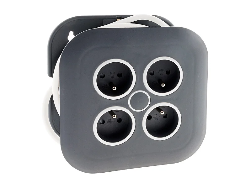 Enrouleur domestique 4 x 2P+T 16A + coupe-circuit - 7m - Blanc - Zenitech