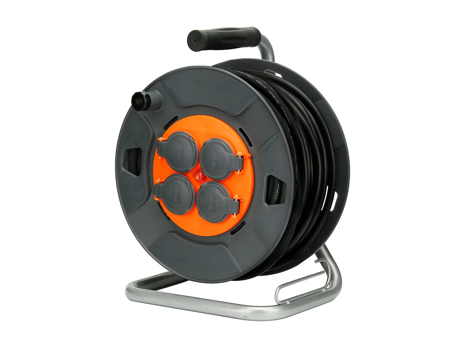 Avvolgicavo da cantiere IP44 Zenitech 40m, 4 prese 16A, cavo 3G1,5mm², manovella estraibile, arancione anticorrosione