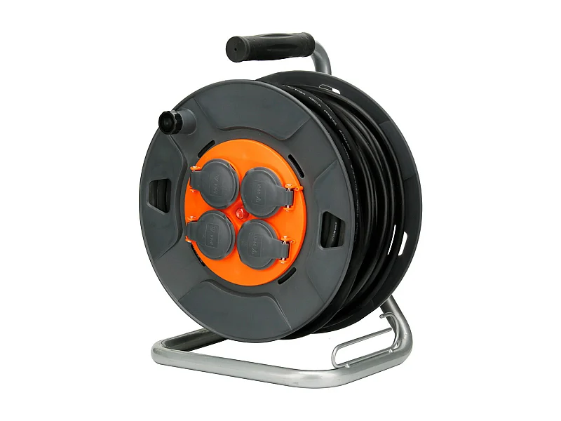 Avvolgicavo da cantiere IP44 Zenitech 40m, 4 prese 16A, cavo 3G1,5mm², manovella estraibile, arancione anticorrosione