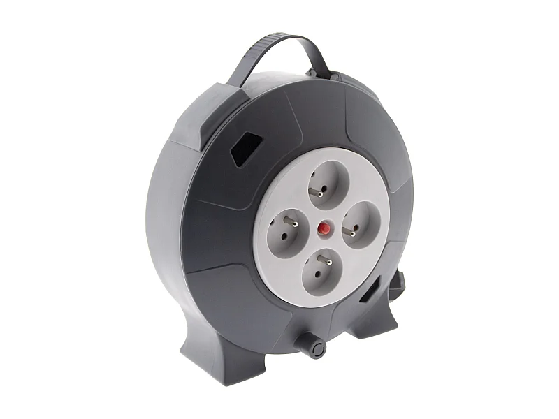 Enrollador eléctrico 4 tomas 10m H05VV-F 3G1,5mm² + interruptor de circuito - Gris Zenitech