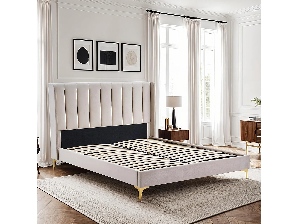 Lit Velours Beige LAVEZZI