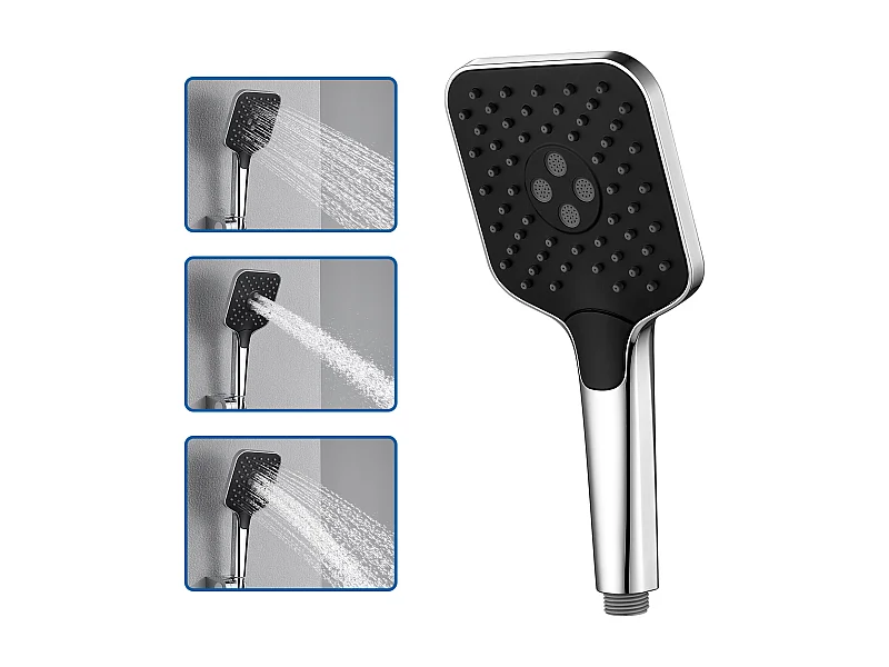 AURALUM MAX Pommeau de Douche Haute Pression,Avec 3 Modes de Jet,Pulvérisateur Douche Anti-Calcaire Pommeau,Économie d'Eau,Chromé+Noir(Pas de Tuyau)