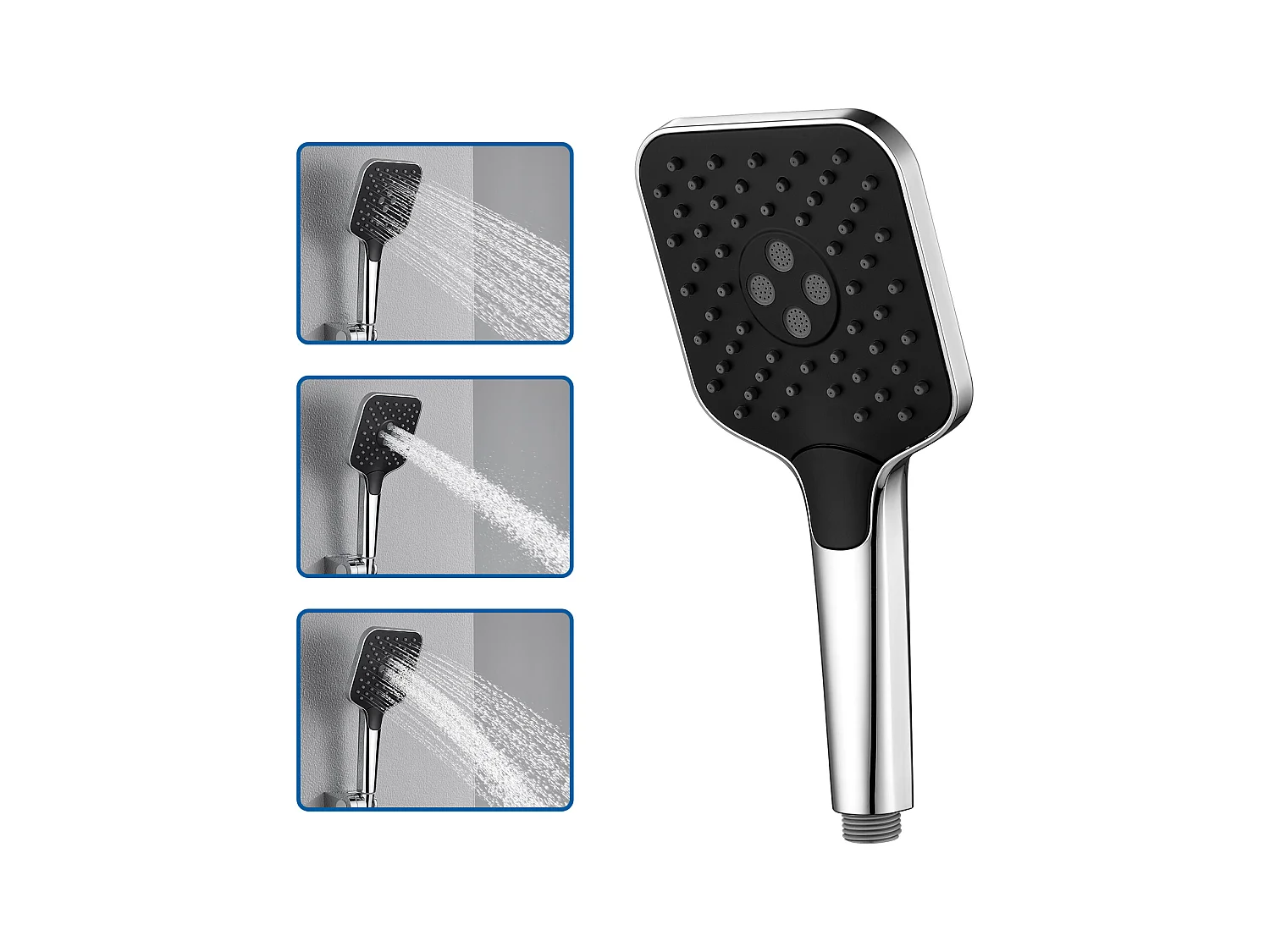 AURALUM MAX Pommeau de Douche Haute Pression,Avec 3 Modes de Jet,Pulvérisateur Douche Anti-Calcaire Pommeau,Économie d'Eau,Chromé+Noir(Pas de Tuyau)