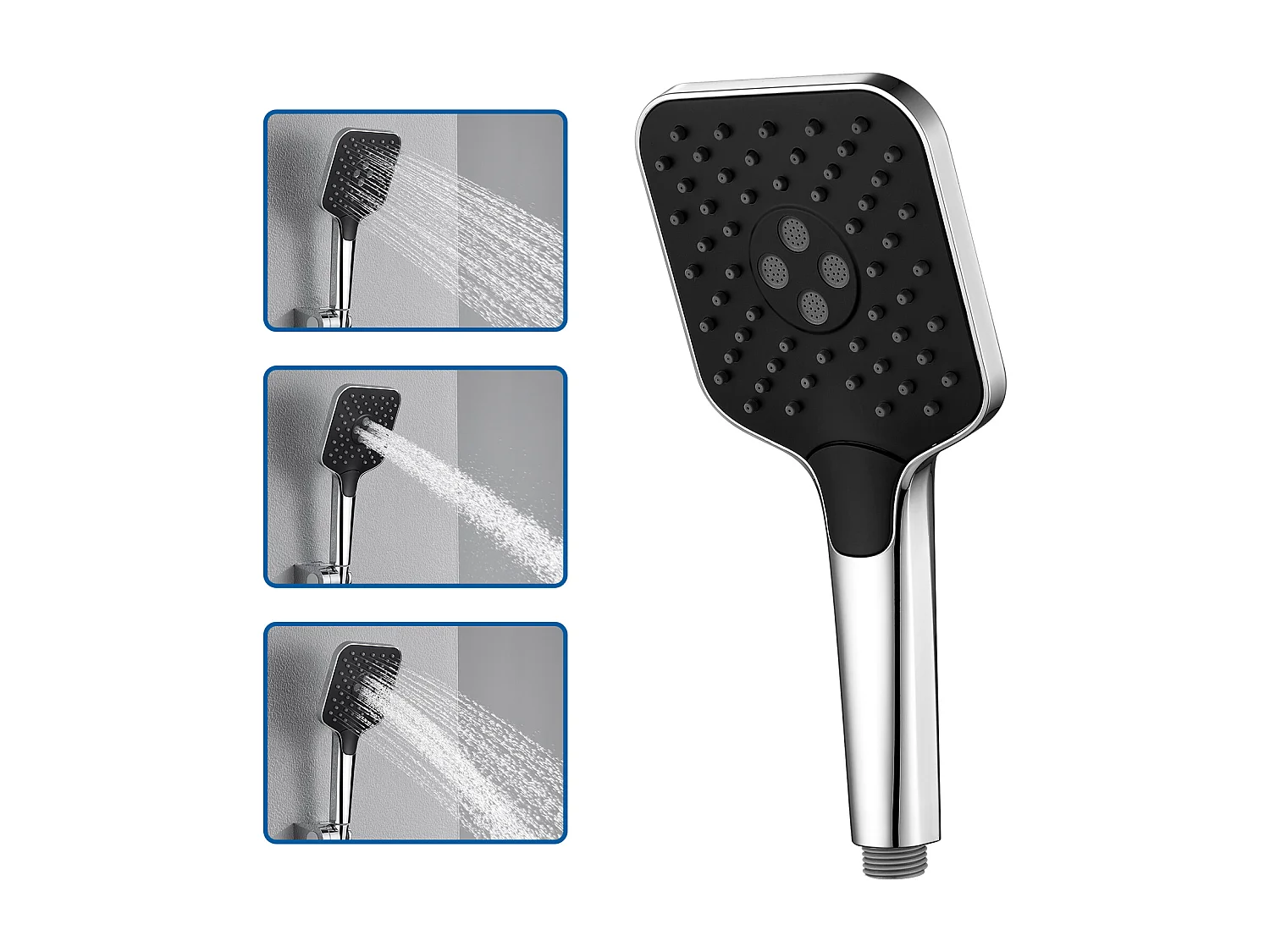 AURALUM MAX Pommeau de Douche Haute Pression,Avec 3 Modes de Jet,Pulvérisateur Douche Anti-Calcaire Pommeau,Économie d'Eau,Chromé+Noir(Pas de Tuyau)