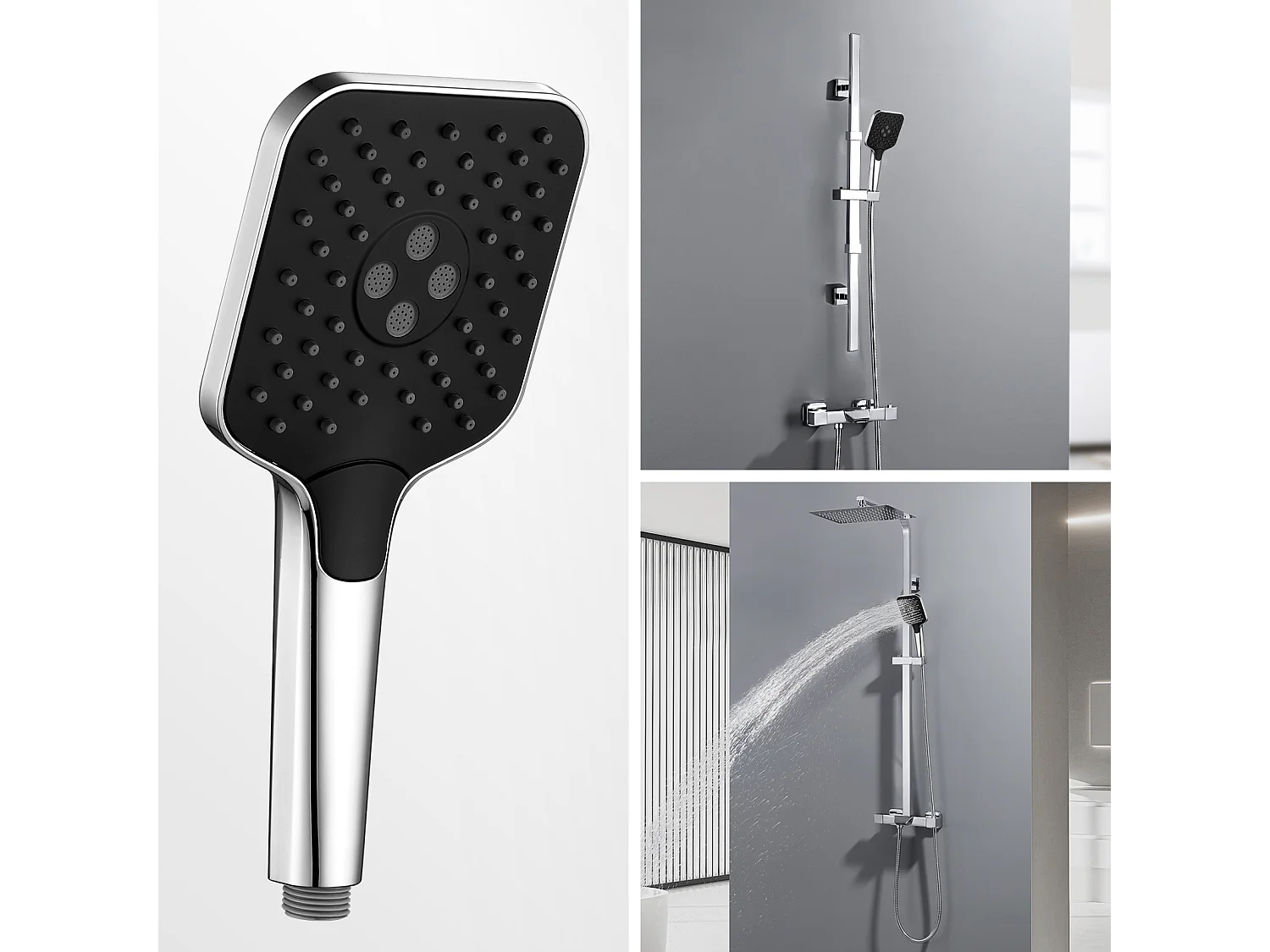 AURALUM MAX Pommeau de Douche Haute Pression,Avec 3 Modes de Jet,Pulvérisateur Douche Anti-Calcaire Pommeau,Économie d'Eau,Chromé+Noir(Pas de Tuyau)