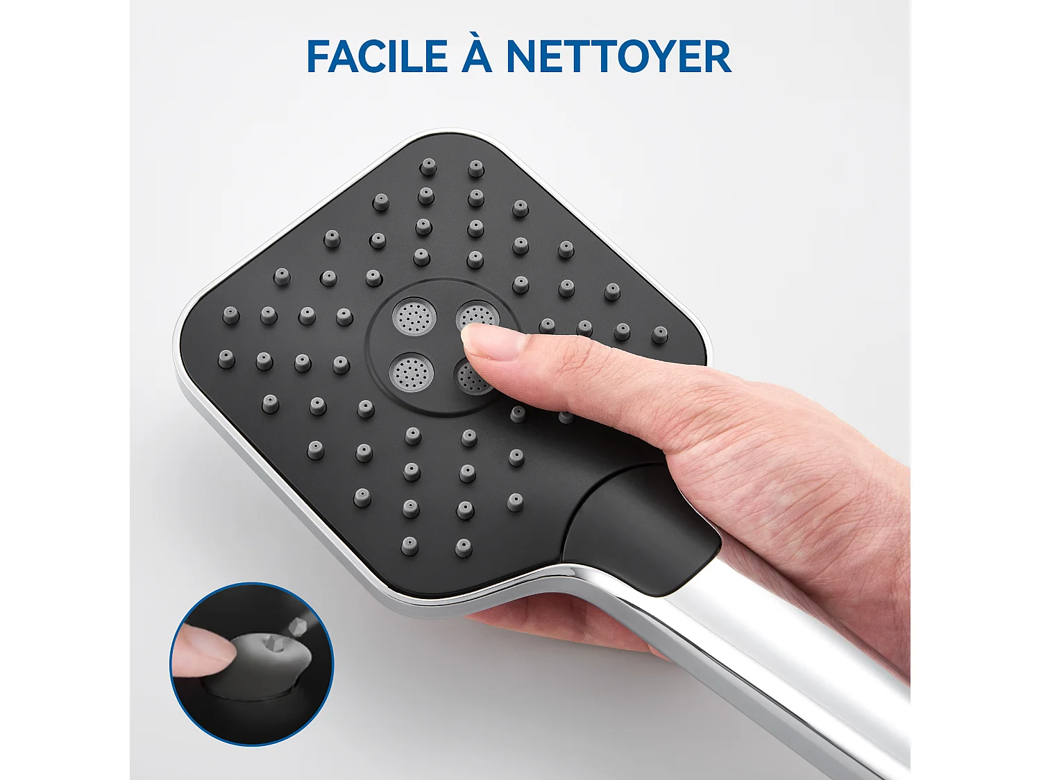 AURALUM MAX Pommeau de Douche Haute Pression,Avec 3 Modes de Jet,Pulvérisateur Douche Anti-Calcaire Pommeau,Économie d'Eau,Chromé+Noir(Pas de Tuyau)