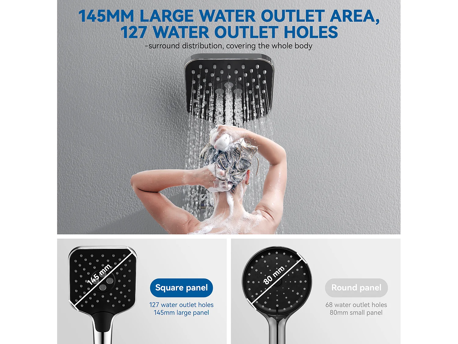 AURALUM MAX Pommeau de Douche Haute Pression,Avec 3 Modes de Jet,Pulvérisateur Douche Anti-Calcaire Pommeau,Économie d'Eau,Chromé+Noir(Pas de Tuyau)